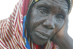 A Sudanese refugee cries